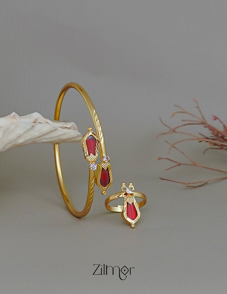 KY1011780- Gold plated Nagapadam Bangle & Ring Combo (color option) 2-Zilmor