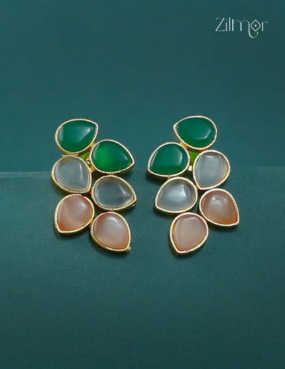 Golden Leaf Shaped Semi Precious Stone Earrings(color option) - CL1012289