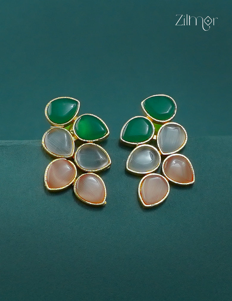 Golden Leaf Shaped Semi Precious Stone Earrings(color option) - CL1012289
