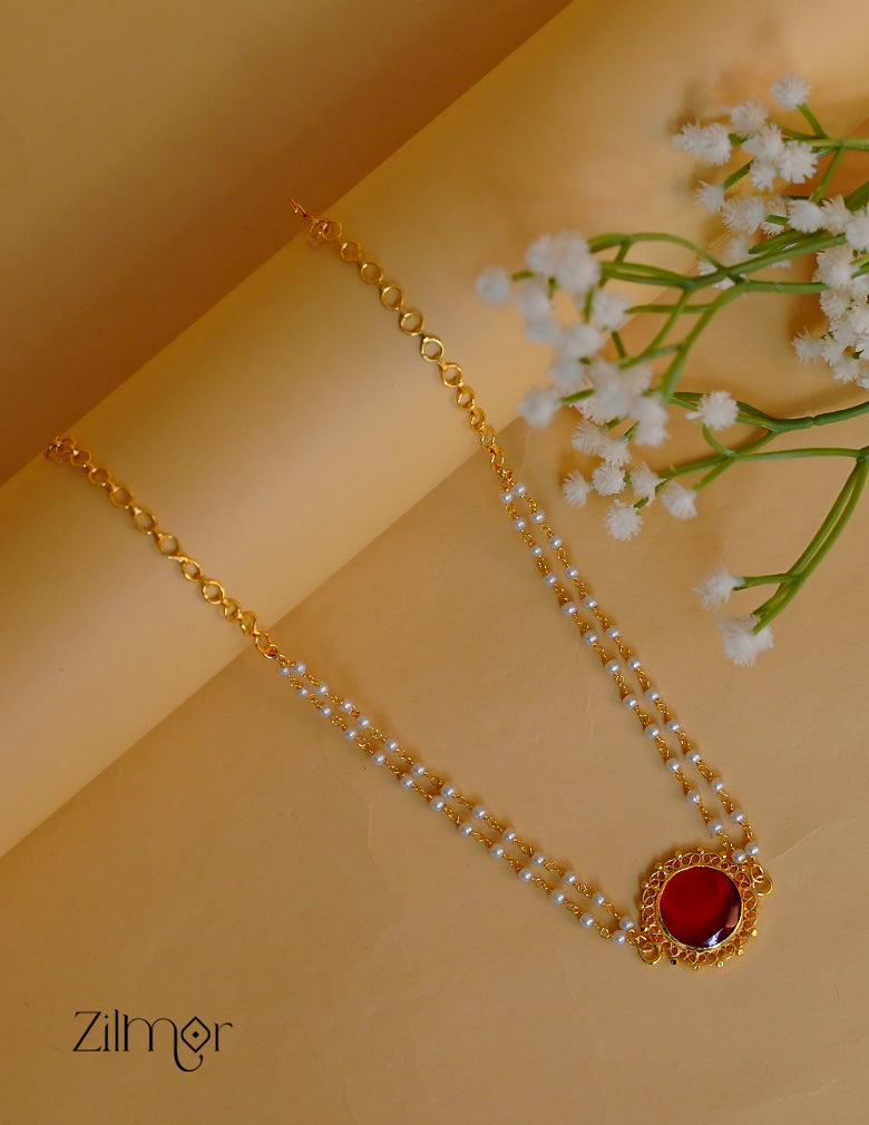 KY1011976-  Premium Pearl Necklace with Palakka Round Pendant (color option) 1-Zilmor