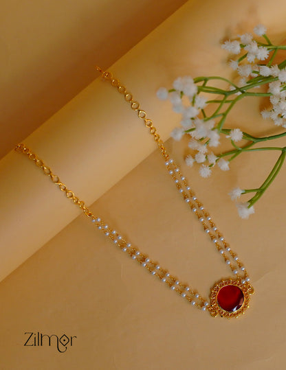 KY1011976-  Premium Pearl Necklace with Palakka Round Pendant (color option) 1-Zilmor