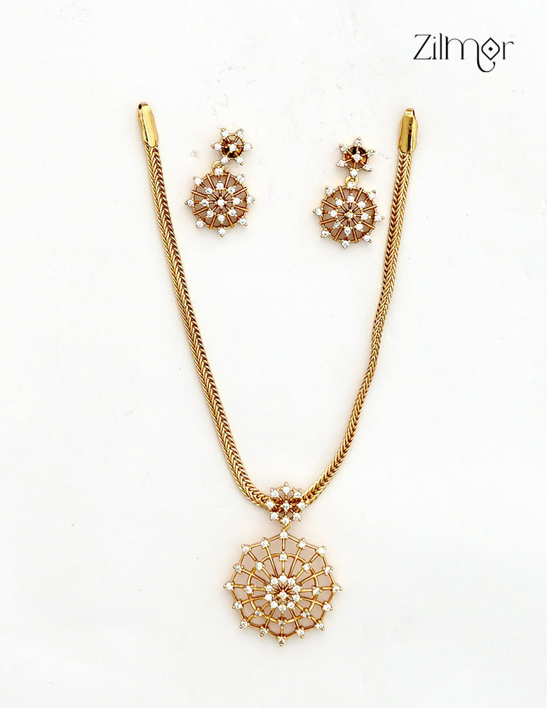 Premium Antique Ad Stone Necklace Set with Matching Earrings - SC1012740