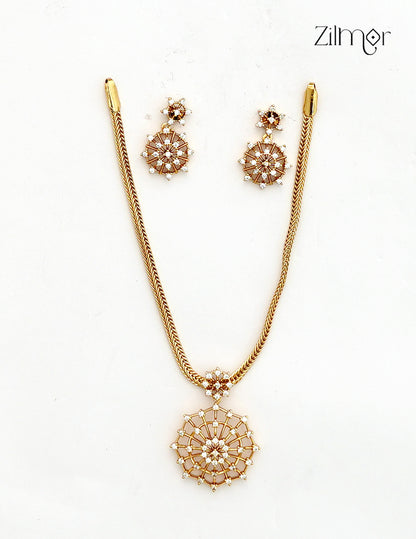 Premium Antique Ad Stone Necklace Set with Matching Earrings - SC1012740
