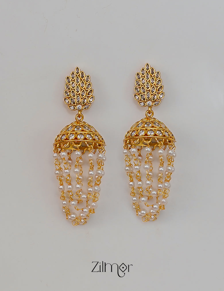KA1012028- AD Stone with Pearl Layer Hanging Jumka Earrings