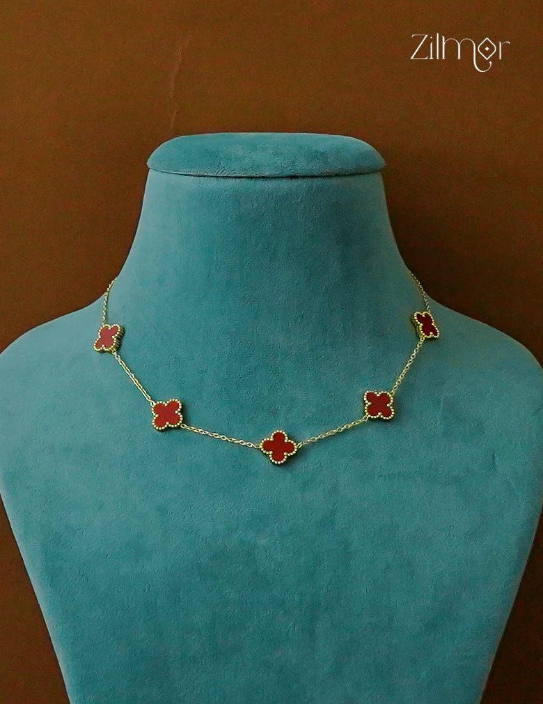Gold Tone Red Clover Necklace-ZF1012109