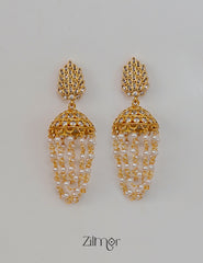 KA1012028- AD Stone with Pearl Layer Hanging Jumka Earrings
