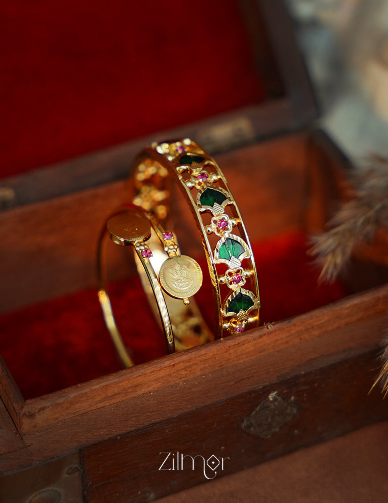 KY1011788 - Gold Plated Palakka Statement  & Lakshmi coin Bangle combo (color option) 1-Zilmor