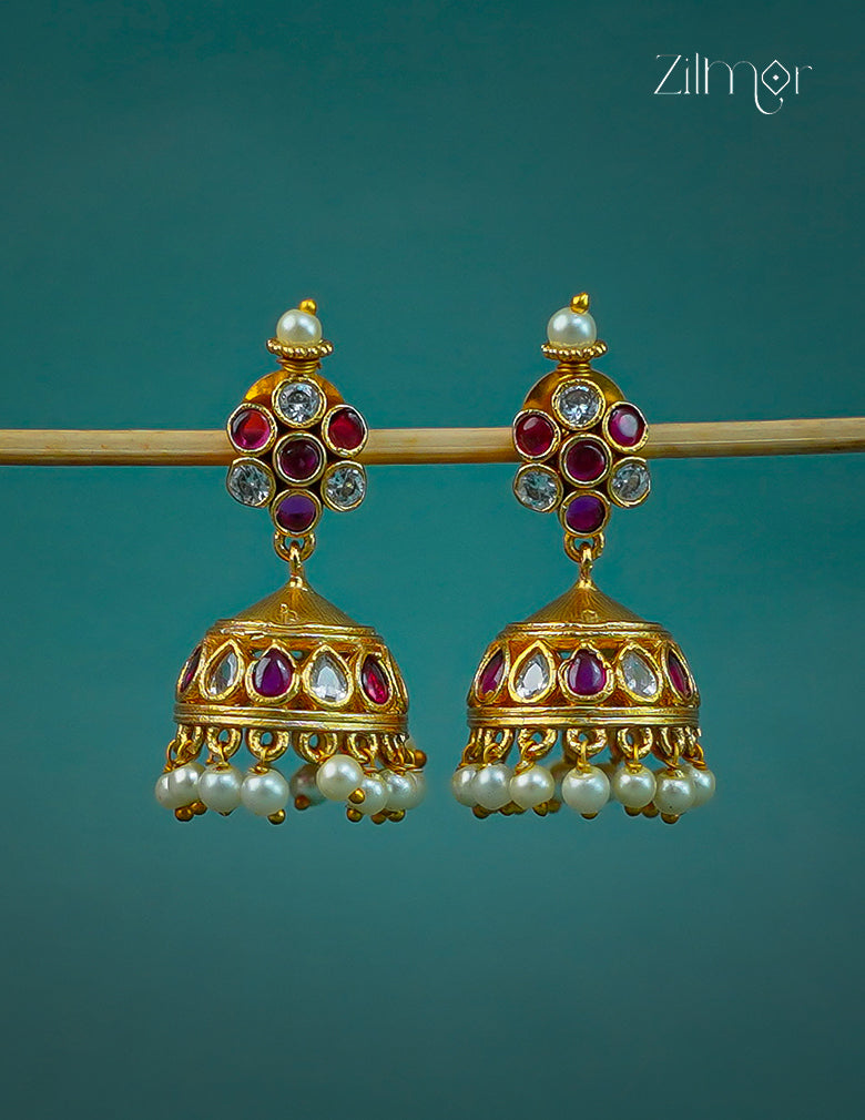Ad & Kemp Stone Pearl Jumkha Earrings - CL1012309