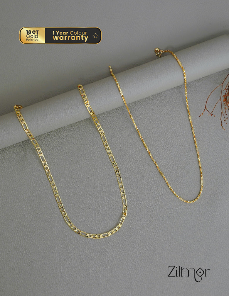 KY1011772 - Anti Tarnish Figaro Link Chain & Simple Chain Necklace Combo 1-Zilmor