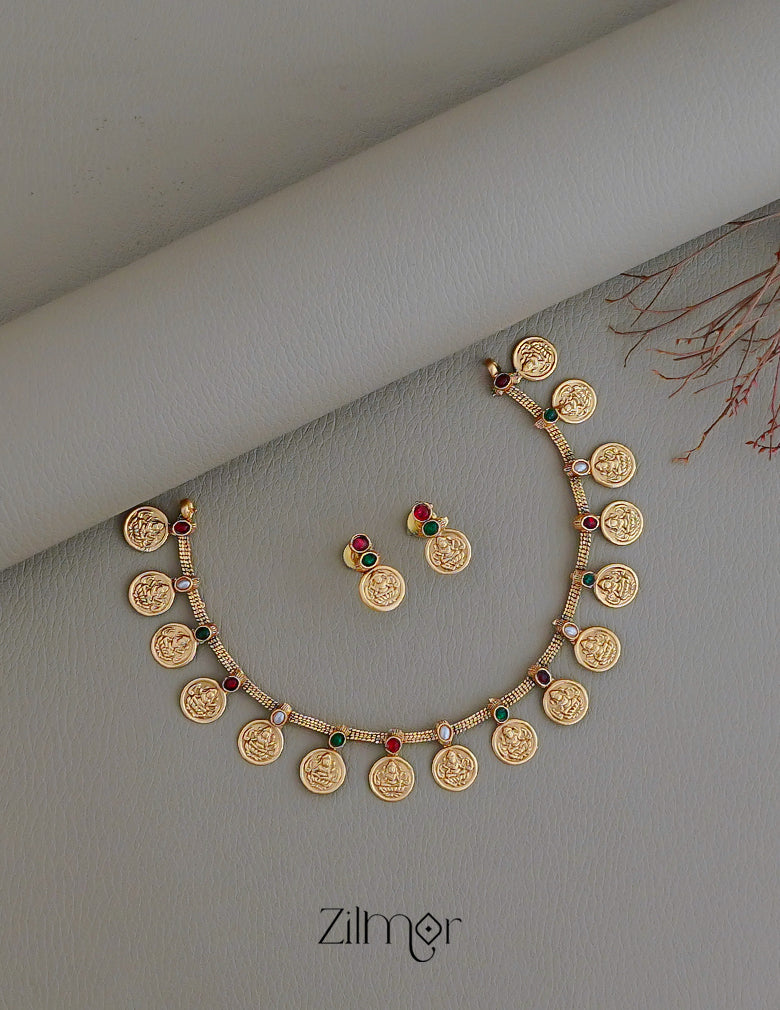 NV101234 - Antique Necklace Lakshmi Coin with Earring Set(color option) 6-Zilmor