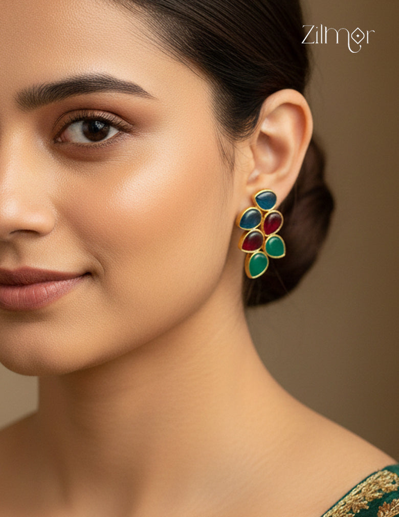 Golden Leaf Shaped Semi Precious Stone Earrings(color option) - CL1012289