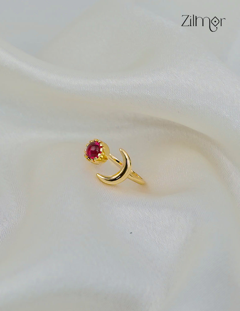 18K Gold Plated Handmade Stone with Half Moon Adjustable Ring – Anti-Tarnish - ZP1012171