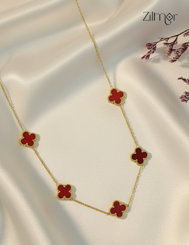 Gold Tone Red Clover Necklace-ZF1012109