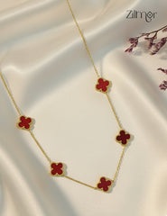 Gold Tone Red Clover Necklace-ZF1012109