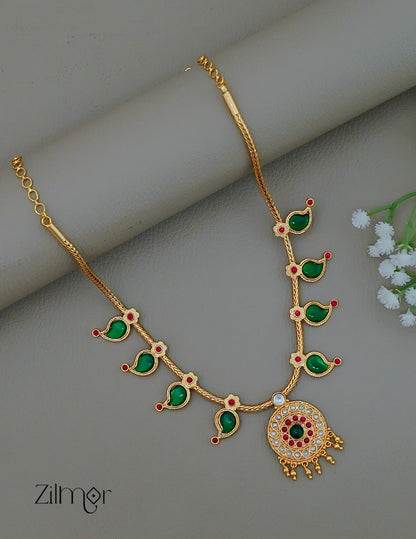 ZS1011923 - Kemp Stone Mango Palakka Traditional Necklace 3-Zilmor