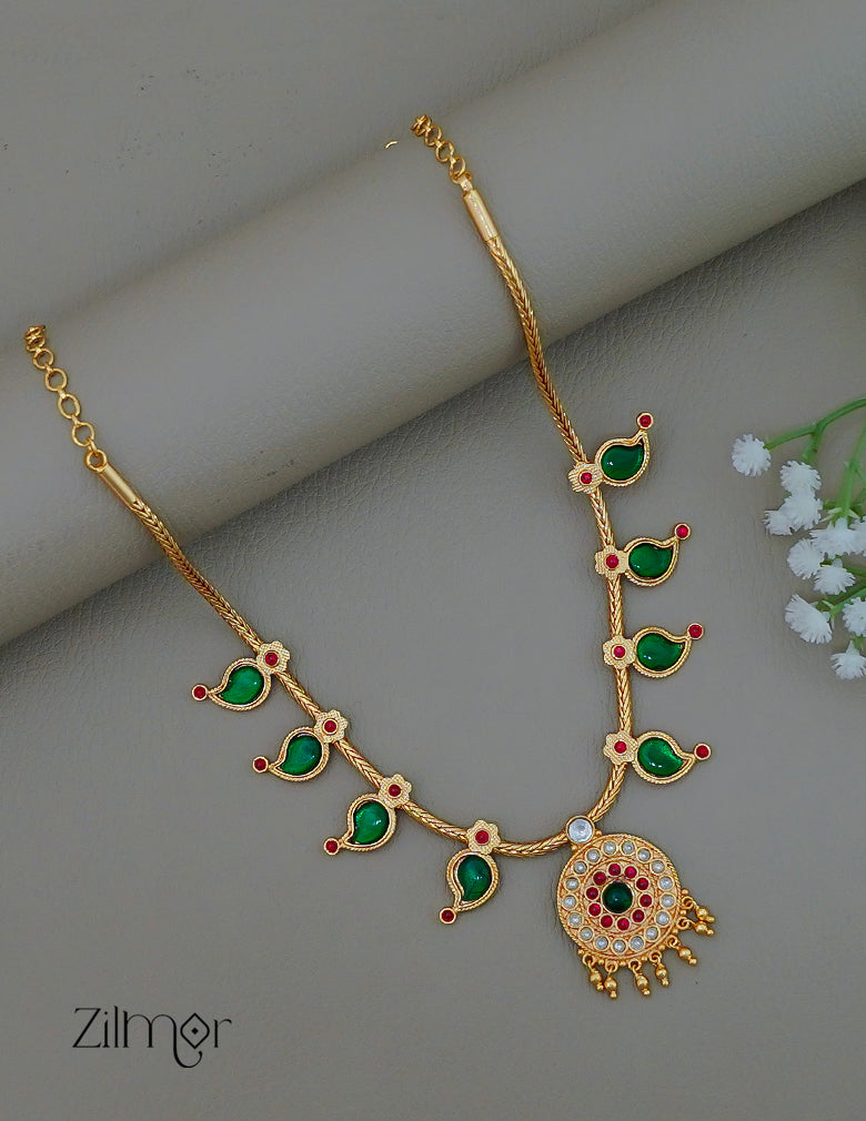 ZS1011923 - Kemp Stone Mango Palakka Traditional Necklace 3-Zilmor