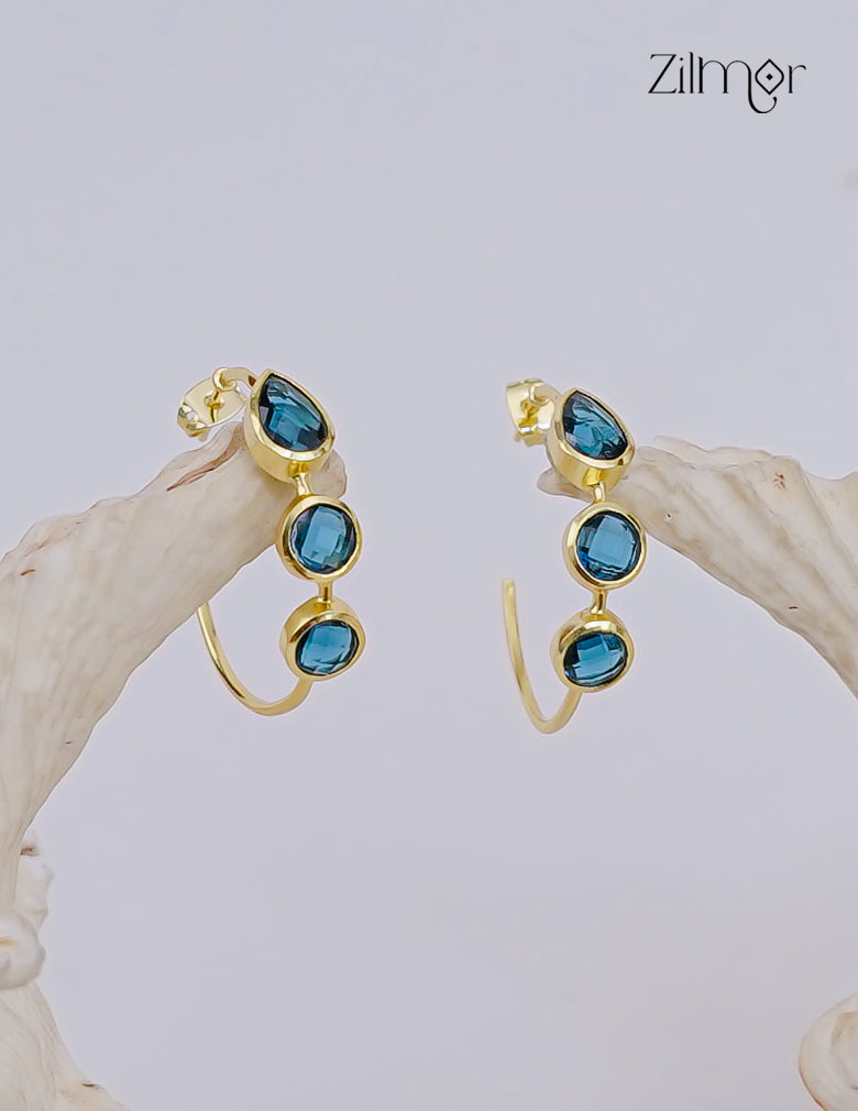 18K GoldPlated Designer Semi Precious Stone Hoop Earrings (color option) - ZP1012169