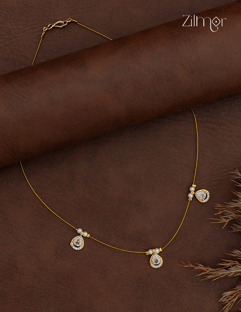 SN1011677- AD Stone with Pearl Pendant Hanging Invisible Necklace (color option)