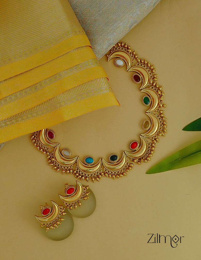 KA1012008- Half Moon Antique Necklace Earrings Set