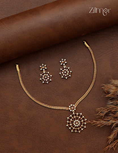 Premium Antique Ad Stone Necklace Set with Matching Earrings - SC1012740