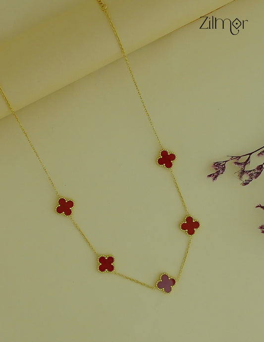 Gold Tone Red Clover Necklace-ZF1012109
