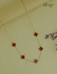 Gold Tone Red Clover Necklace-ZF1012109