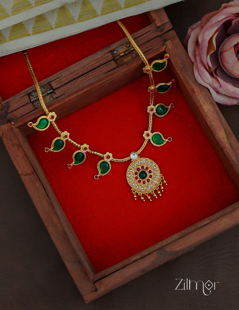 ZS1011923 - Kemp Stone Mango Palakka Traditional Necklace 2-Zilmor