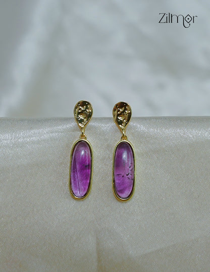 18K Gold Plated Designer Glossy Stone Hanging Earrings (color option) - ZP1012182
