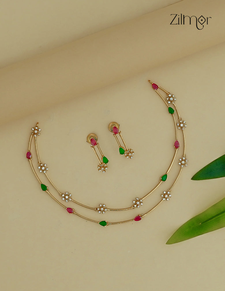 AD Stone Necklace  Earring Set (color option)-SN1012029