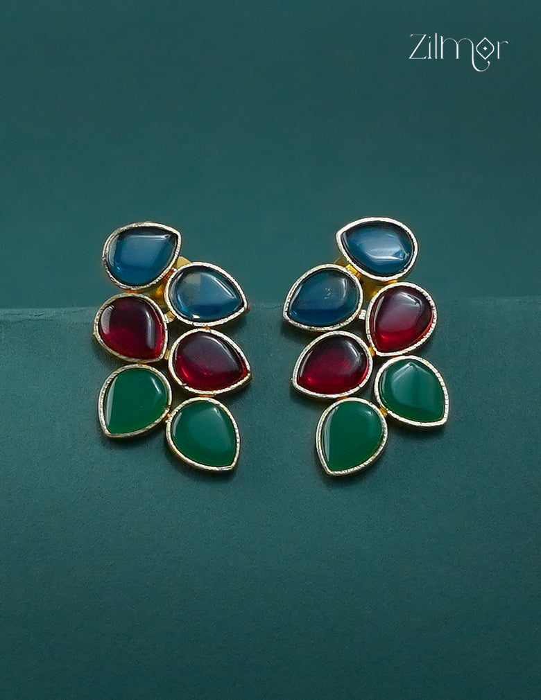 Golden Leaf Shaped Semi Precious Stone Earrings(color option) - CL1012289