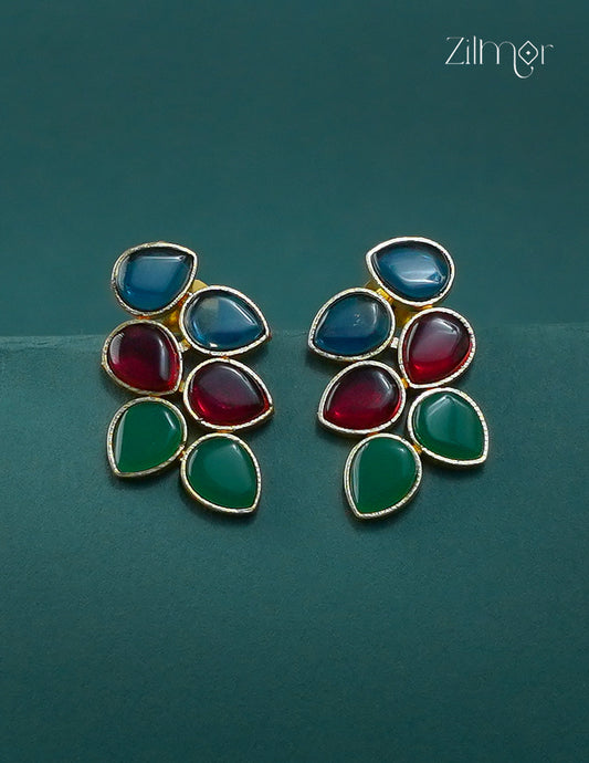 Golden Leaf Shaped Semi Precious Stone Earrings(color option) - CL1012289