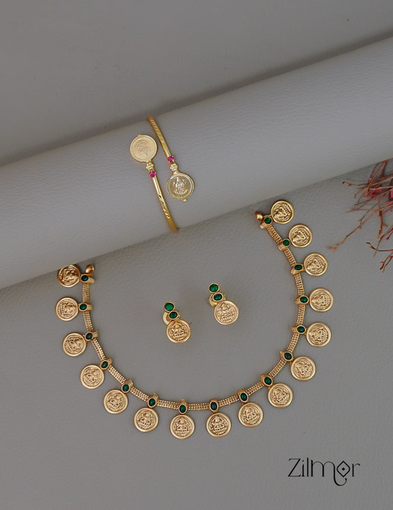 KY1011796- Antique Lakshmi Coin Necklace Earring Bangle Combo (color option) 3-Zilmor