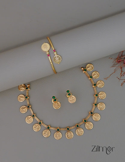KY1011796- Antique Lakshmi Coin Necklace Earring Bangle Combo (color option) 3-Zilmor