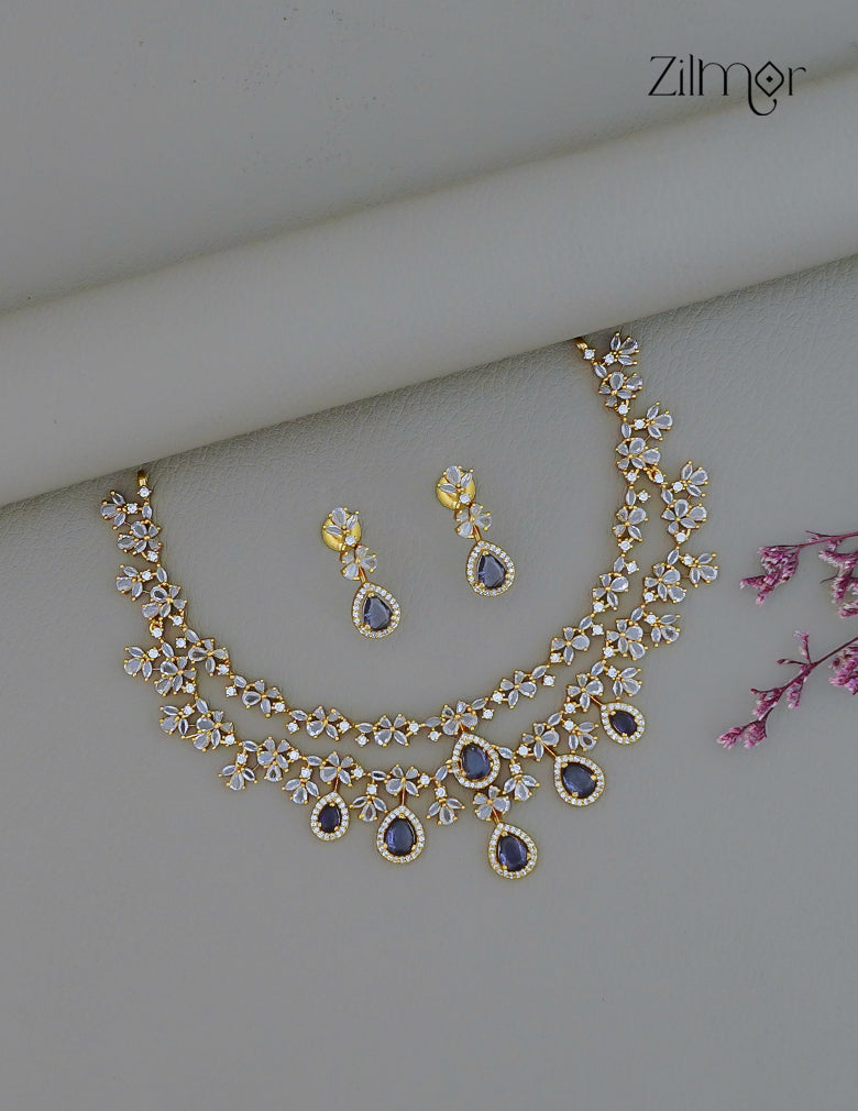 SN101725 - AD Stone 2 Layer Necklace Set Earring