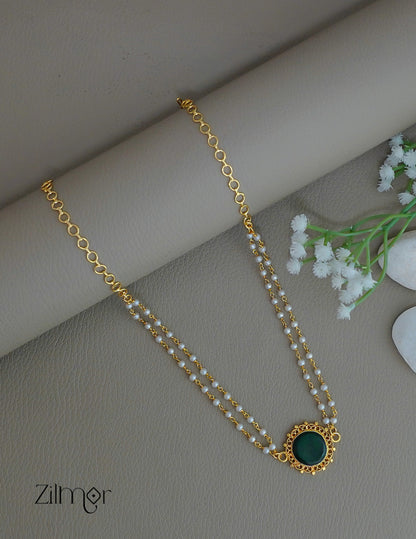 KY1011976-  Premium Pearl Necklace with Palakka Round Pendant (color option) 5-Zilmor