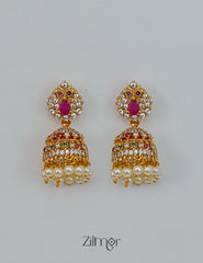 BH1012031- AD Stone Pearl Hanging Jumkha Earrings