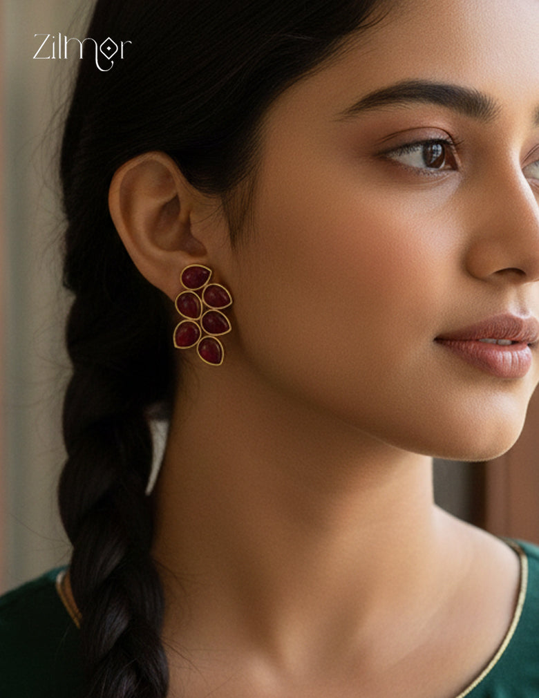 Golden Leaf Shaped Semi Precious Stone Earrings(color option) - CL1012289