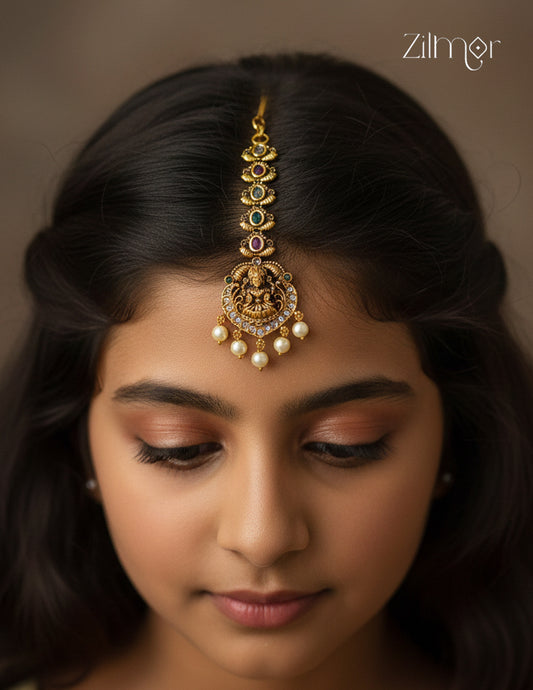 Antique Traditional Ad & Kemp Stone Pearl Maang Tikka - CL1012306