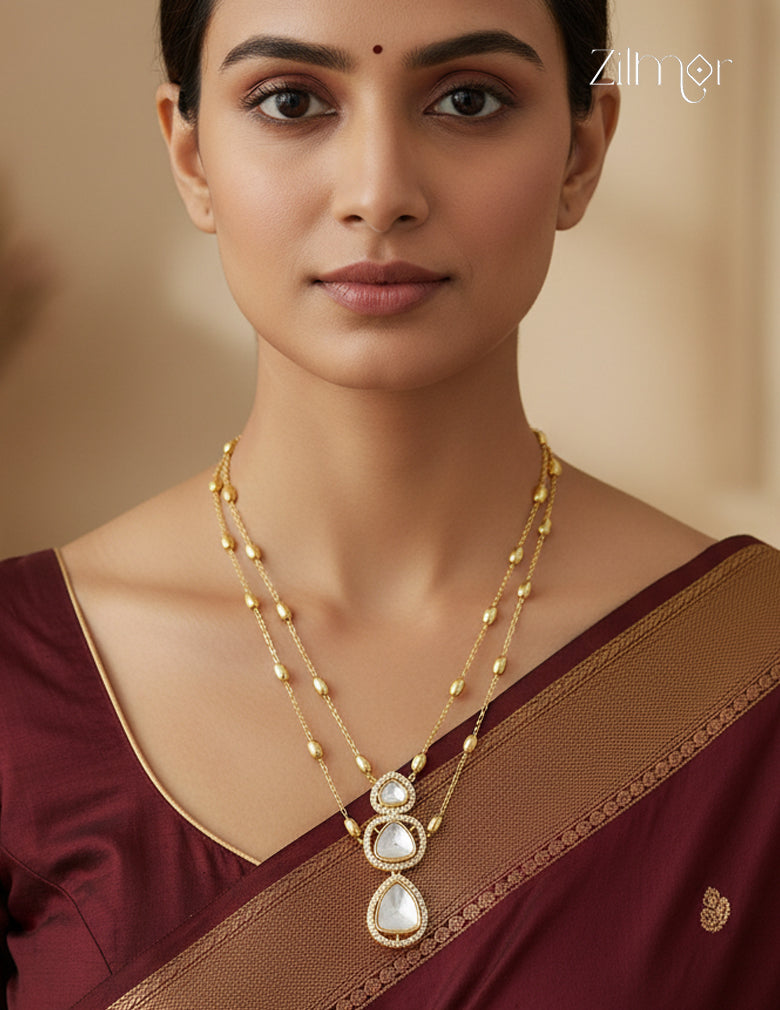 Moissanite Polki Stone Double Layer Necklace - CL1012079