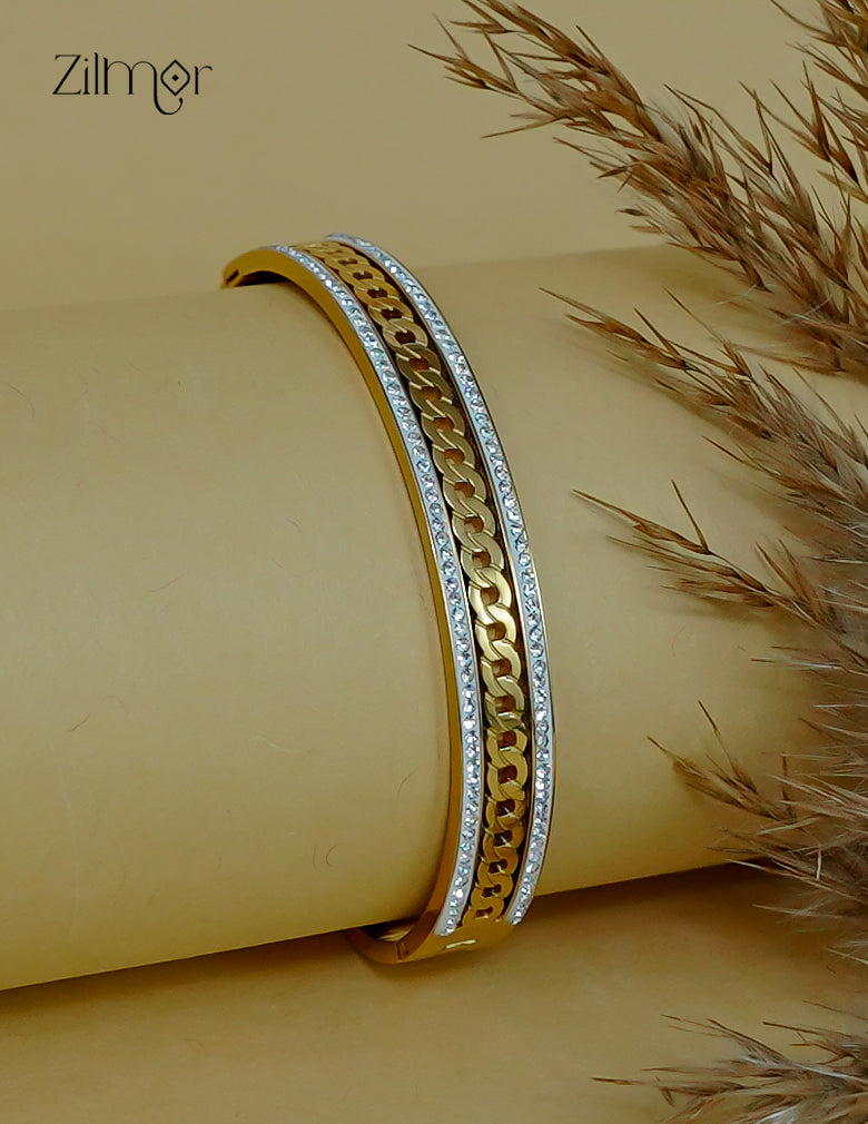 ZF1012115 - Golden Ad Stone Openable Anti Tarnish Bracelet Bangle