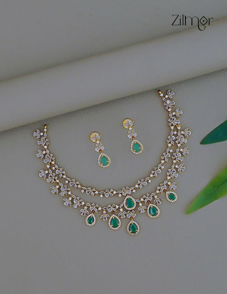 SN101725 - AD Stone 2 Layer Necklace Set Earring
