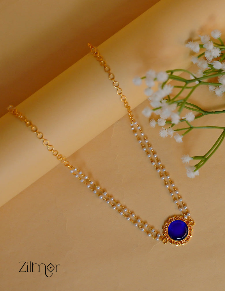 KY1011976-  Premium Pearl Necklace with Palakka Round Pendant (color option) 4-Zilmor