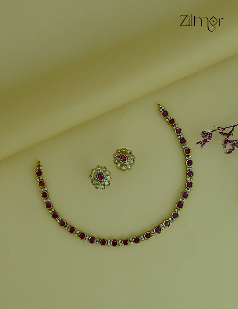 Antique Moissanite Stone Choker Earrings Set | AD Stone Necklace -SN1012163