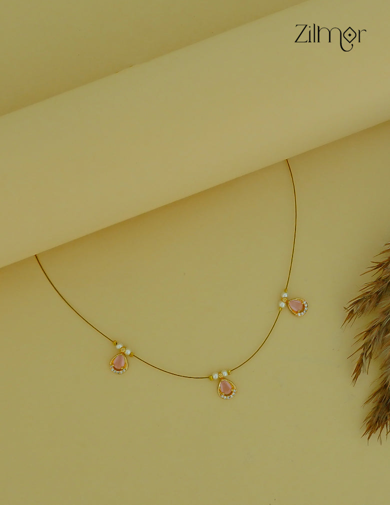 SN1011677- AD Stone with Pearl Pendant Hanging Invisible Necklace (color option)