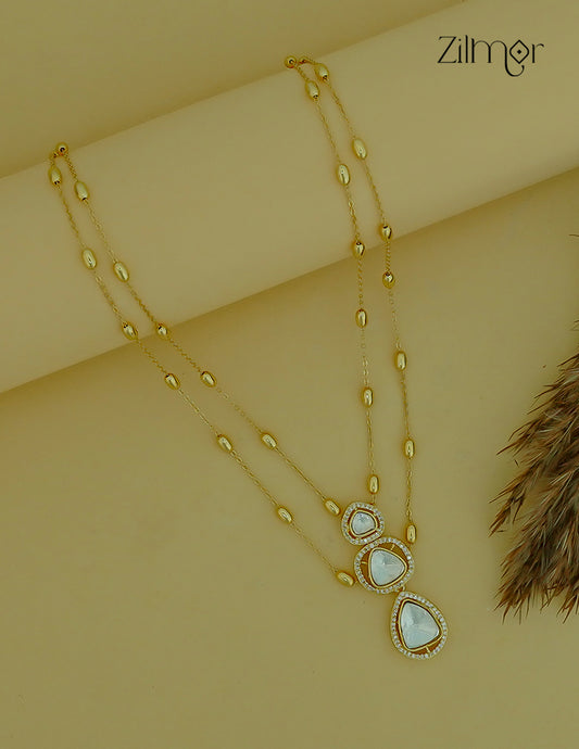 Moissanite Polki Stone Double Layer Necklace - CL1012079