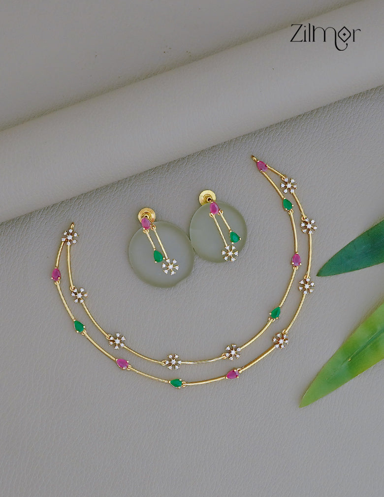 AD Stone Necklace  Earring Set (color option)-SN1012029