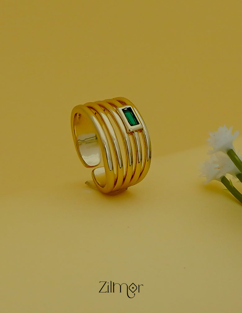 ZC1012048 - 18K Gold Plated Multi Layer Emerald Stone Adjustable Statement Ring