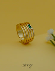 ZC1012048 - 18K Gold Plated Multi Layer Emerald Stone Adjustable Statement Ring