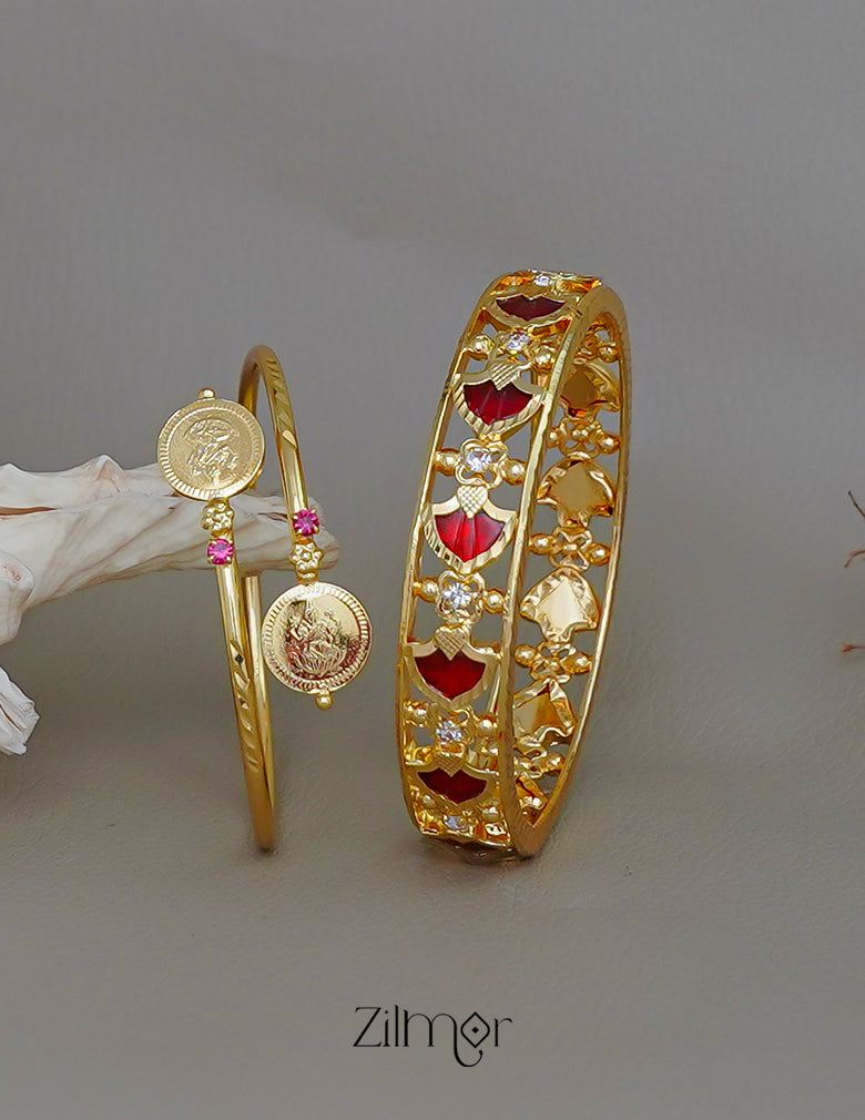 KY1011788 - Gold Plated Palakka Statement  & Lakshmi coin Bangle combo (color option) 2-Zilmor