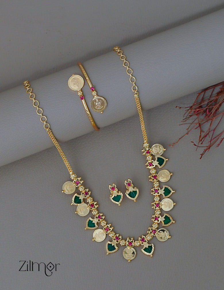 KY1011828 - Gold tone palakka coin Necklace Earrings Bangle combo 3-Zilmor